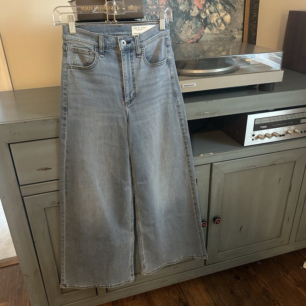 Rag & Bone Serena High Rise Crop Wide Leg Jeans NWT Women's Size 24 Light Wash